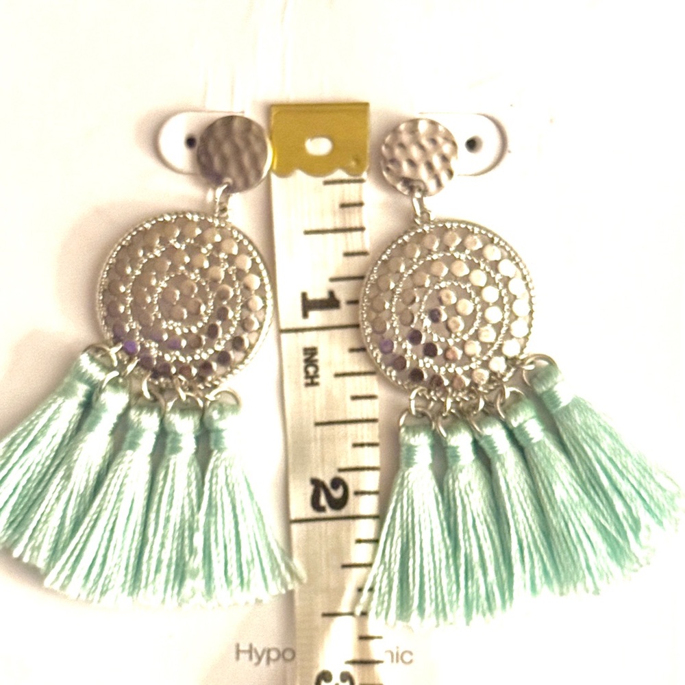 NEW WITH TAGS 💜💎 Time and Tru Silver and Mint Tassel Earrings - Picture 2 of 7